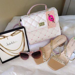 Betsey Johnson pink and white heart purse and Tahari heel set